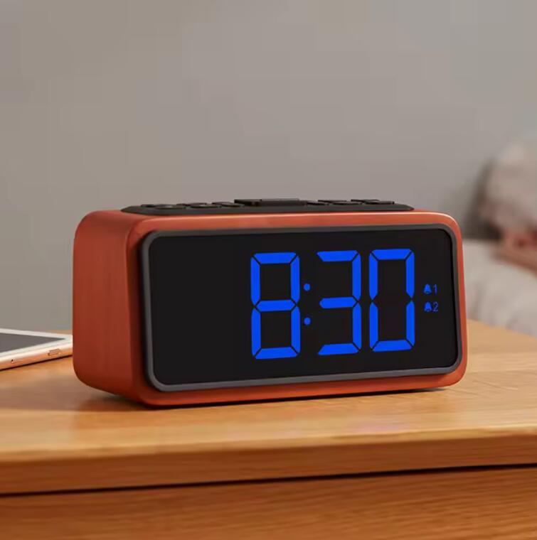 factory direct bedside desk calendar digital wooden led alarm desk wooden clock speaker hotel azan alarm clock radio