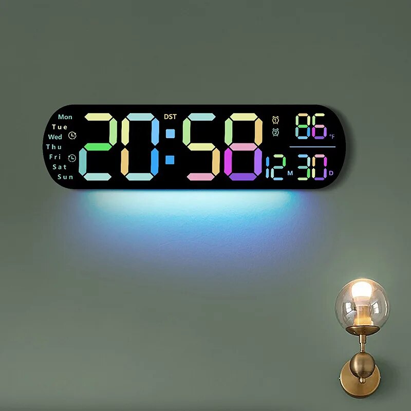 13.78 Inch Remote Control Digital Wall Clock Mood Lighting Timing Countdown 2 Alarm Auto Dimmer DST Plug In Use LED Alarm Clock